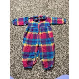 Vintage Class Club Baby Rainbow Plaid Flannel girls snap closure romper 18months